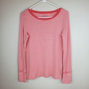 Talbots Size S Striped Long Sleeve The Stretch Weekend Tee With Button Details